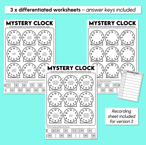 Resource preview 3 for Solve the Clues - Counting by 5s on a Clock Worksheets