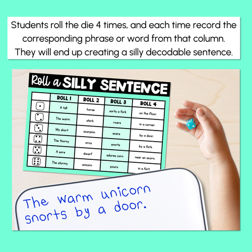 Resource preview 3 for Decodable Sentences with R-Controlled OR Words - Roll a Silly Sentence Phonics