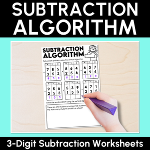 Subtraction Algorithm - 3-Digit Number Problems Subtraction Worksheets