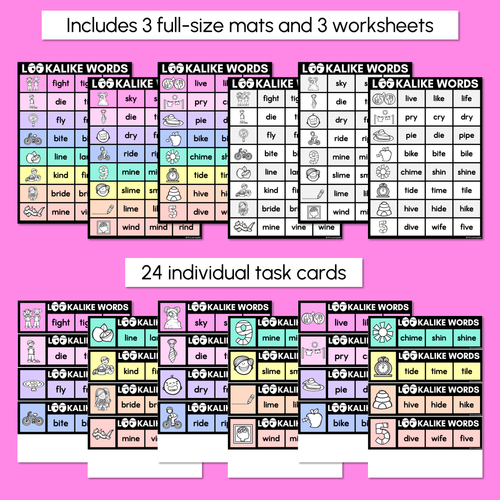 Resource preview 4 for LOOKALIKE WORDS with LONG I Words - LONG VOWEL I Words - Task Cards & Printables