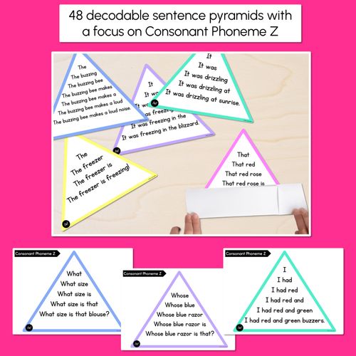 Resource preview 2 for CONSONANT PHONEME Z WORDS - Decodable Sentence Pyramids - Phonics Fluency