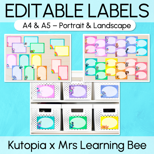 Resource preview 1 for A4 & A5 Portrait & Landscape Editable Labels - Watercolour Rainbow Classroom Decor - The Kutopia Collection