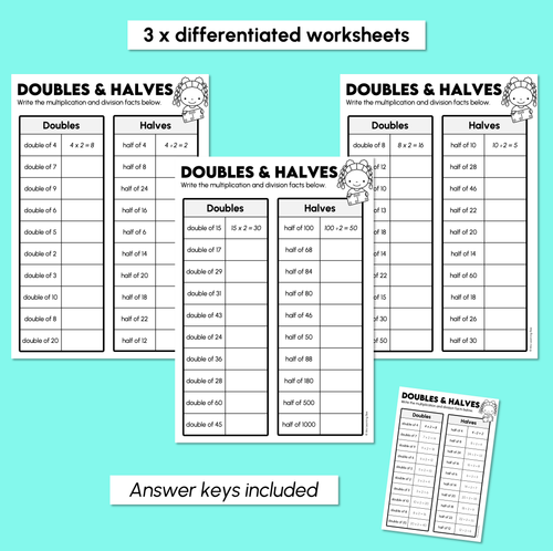 Resource preview 3 for Doubles & Halves - Doubles & Halves Worksheets