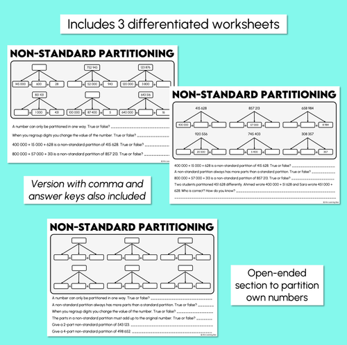 Resource preview 3 for Non-standard Partitioning 6-Digit Numbers - Thousands, 10 Thousands, 100 Thousands Worksheets