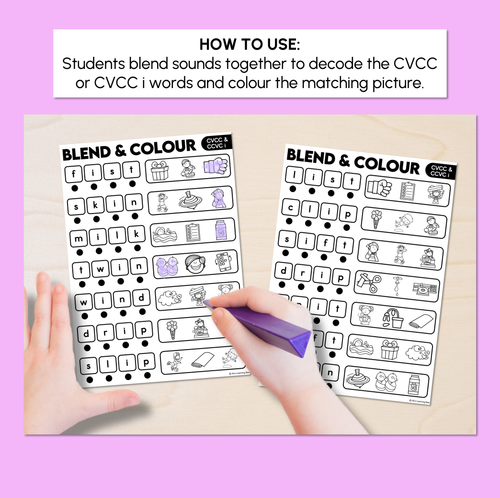 Resource preview 2 for Blend & Colour - CVCC CCVC I Words Blending Worksheets