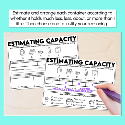 Resource preview 2 for Estimating Capacity Using 1 Litre Worksheets