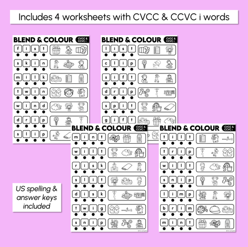 Resource preview 3 for Blend & Colour - CVCC CCVC I Words Blending Worksheets