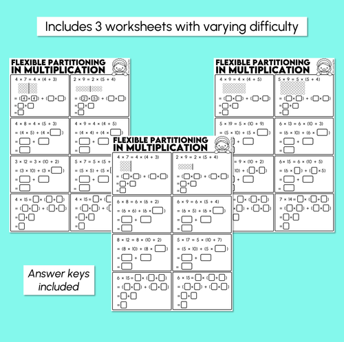 Resource preview 3 for Distributive Property (Flexible Partitioning in Multiplication) - Multiplication Worksheets