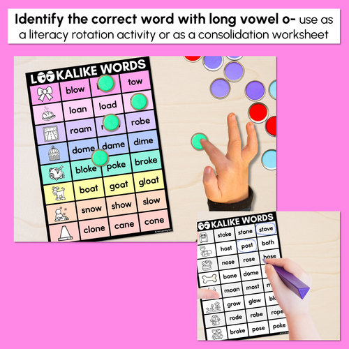 Resource preview 2 for LOOKALIKE WORDS with LONG O Words - LONG VOWEL O Words - Task Cards & Printables