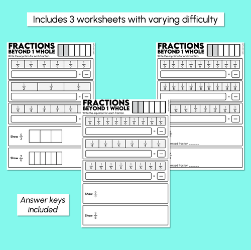 Resource preview 3 for Fractions Beyond One Whole - Fractions Worksheets