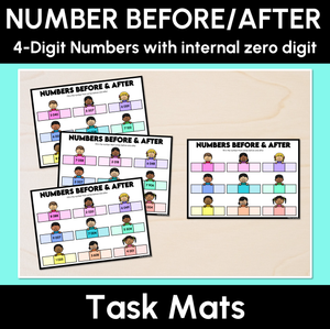 Number Before & After - 4-Digit Numbers (Internal Zero Digits) - Task Mats