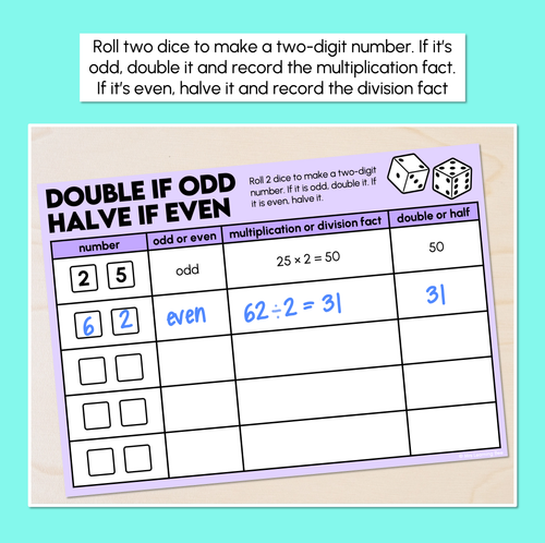 Resource preview 2 for Double or Halve -  Odd & Even Numbers - Multiplication/Division Activity