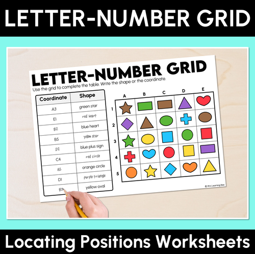 Number Positions Math Worksheet Letter-Number Grid - Locating Positions Worksheets - Mrs Learning Bee