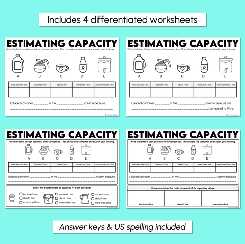 Resource preview 3 for Estimating Capacity Using 1 Litre Worksheets