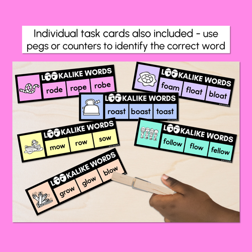 Resource preview 3 for LOOKALIKE WORDS with LONG O Words - LONG VOWEL O Words - Task Cards & Printables