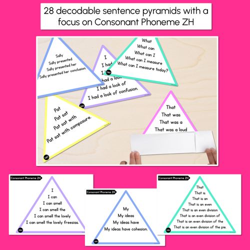 Resource preview 2 for CONSONANT PHONEME ZH WORDS - Decodable Sentence Pyramids - Phonics Fluency