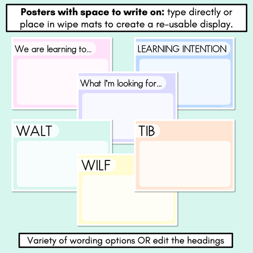 Resource preview 2 for Learning Intentions & Success Criteria - LISC Posters - Pastel Decor