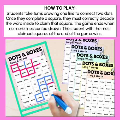 Resource preview 4 for Dots and Boxes Phonics Game - Long E Words