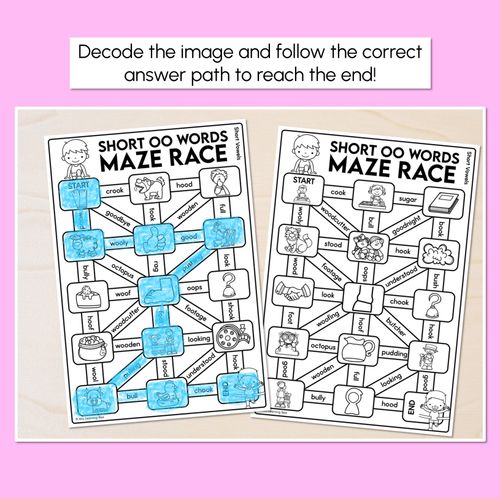 Resource preview 2 for Short Vowel OO Words Maze Race - Short Vowel OO Words Worksheets