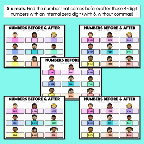 Resource preview 3 for Number Before & After - 4-Digit Numbers (Internal Zero Digits) - Task Mats