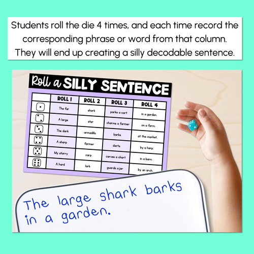 Resource preview 3 for Decodable Sentences with R-Controlled AR Words - Roll a Silly Sentence Phonics