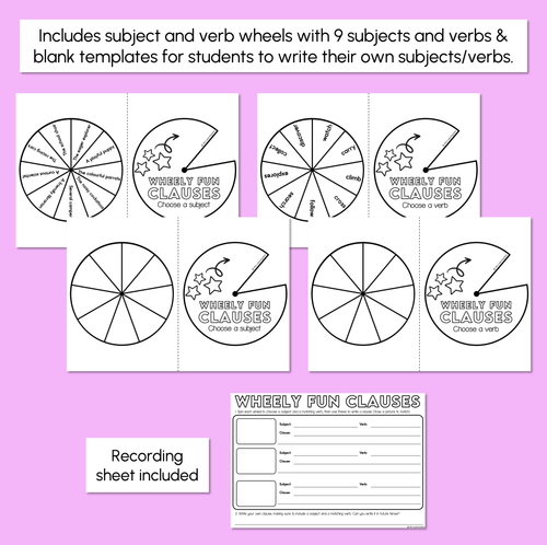 Resource preview 3 for Exploring Clauses with Subject & Verbs - Spinner Activity