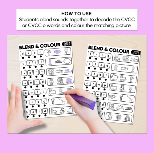Resource preview 2 for Blend & Colour - CVCC CCVC O Words Blending Worksheets