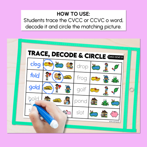 Resource preview 2 for Trace, Decode & Circle - CVCC CCVC O Words - Decodable Word Mats