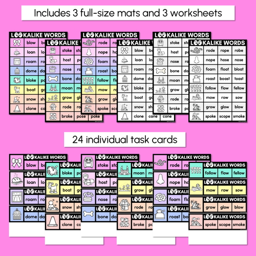 Resource preview 4 for LOOKALIKE WORDS with LONG O Words - LONG VOWEL O Words - Task Cards & Printables