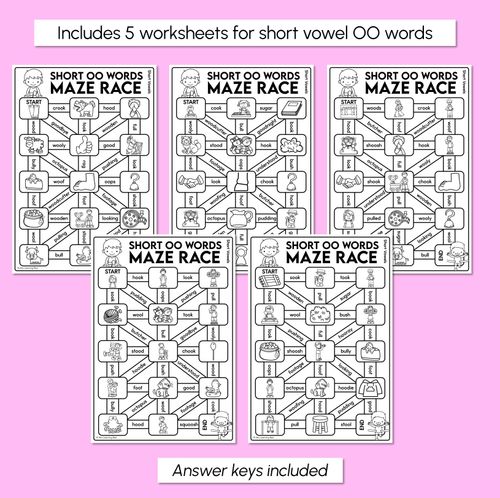 Resource preview 3 for Short Vowel OO Words Maze Race - Short Vowel OO Words Worksheets