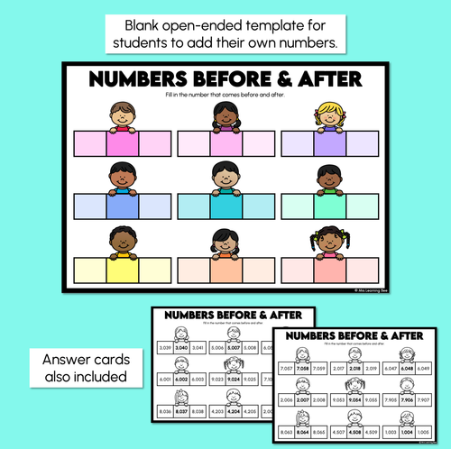 Resource preview 2 for Number Before & After - 4-Digit Numbers (Internal Zero Digits) - Task Mats