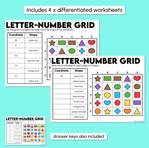 Resource preview 3 for Letter-Number Grid - Locating Positions Worksheets