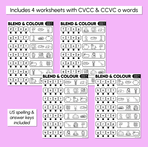 Resource preview 3 for Blend & Colour - CVCC CCVC O Words Blending Worksheets