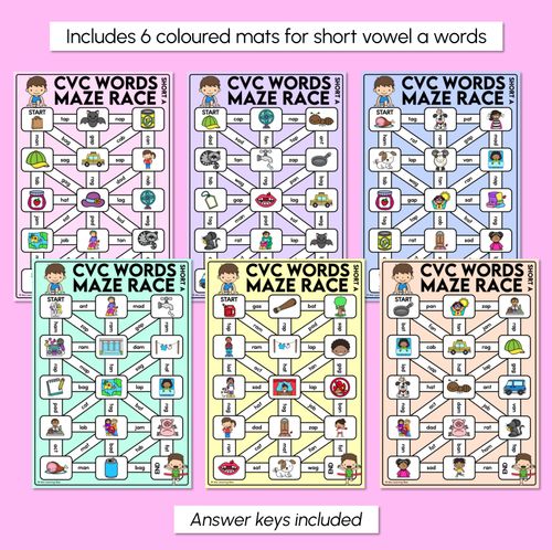 Resource preview 3 for CVC Words Maze Race - CVC A Words Mats
