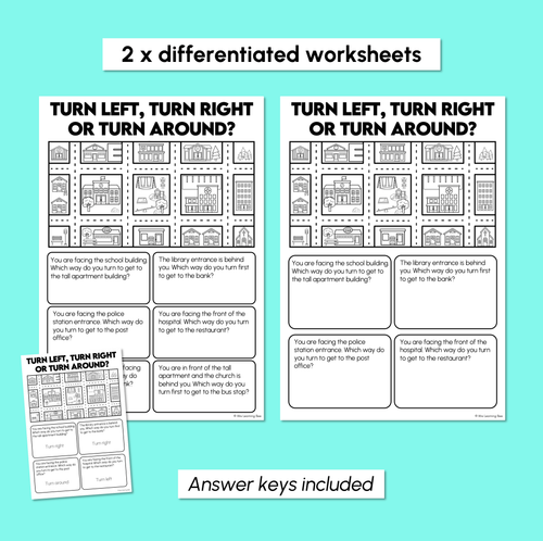 Resource preview 3 for Turn Left, Right or Around? - Map Orientation Worksheets