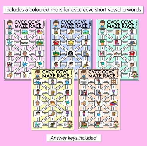 Resource preview 3 for CVCC CCVC Words Maze Race - CVCC A Words Mats