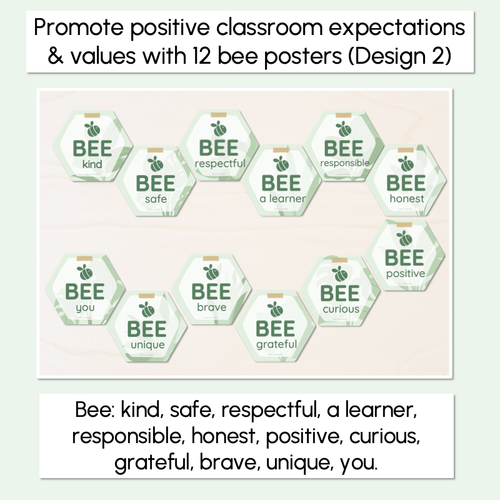 Resource preview 3 for Bee Posters - Classroom Expectations & Values - The Greenhouse Collection - Natural Classroom Decor