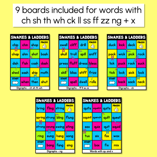 Resource preview 2 for Kindergarten Phonics Game for Consonant Digraph Words - Snakes & Ladders