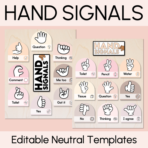 Resource preview 1 for Hand Signals - Editable Neutral Templates - Instructional Signs
