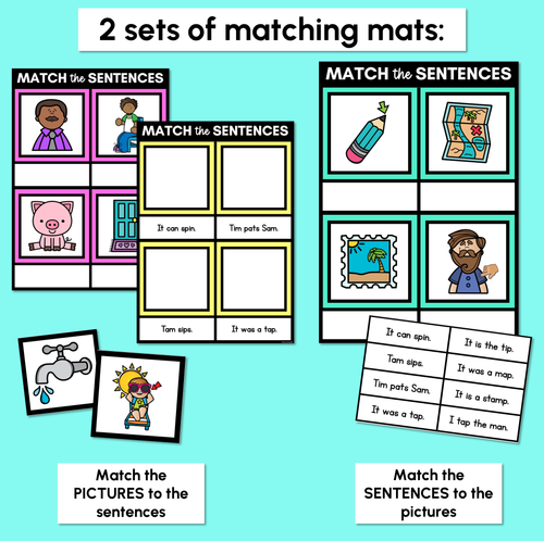 Resource preview 3 for CVC Word Decodable Sentences Mats - Read & Match Set 1 - CVC Words