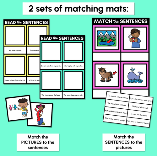 Resource preview 3 for Long Vowel A Decodable Sentences Mats - Read & Match