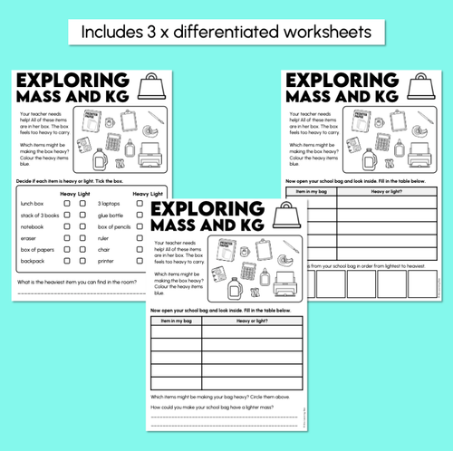 Resource preview 3 for Exploring Mass in Kilograms Worksheets