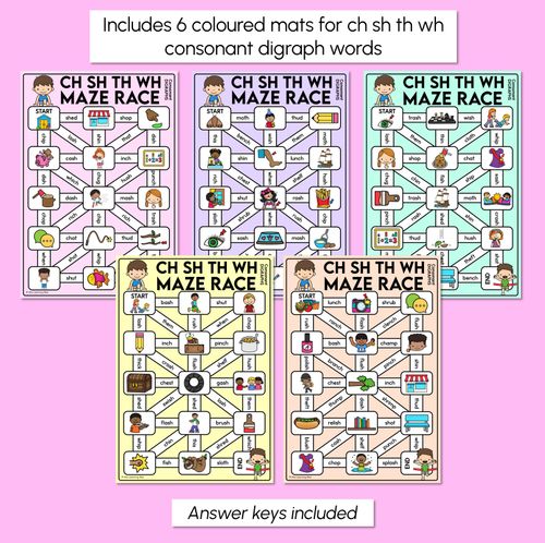 Resource preview 3 for Consonant Digraph CH SH TH WH Words Maze Race - CH SH TH WH Words Mats