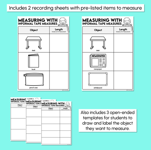 Resource preview 3 for Measuring with Informal Tape Measures - Recording Sheet