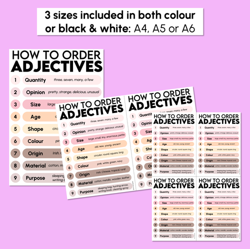 Resource preview 3 for Order of Adjectives – Neutral Poster Display