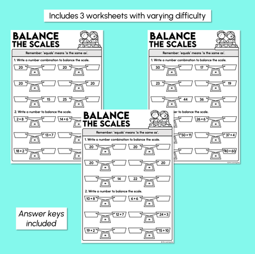 Resource preview 3 for Equality Number Sentences - Balance the Scales Worksheets