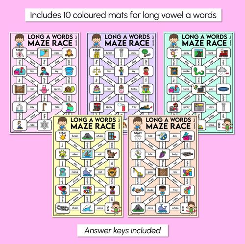 Resource preview 3 for Long Vowel A Words Maze Race - Long Vowel A Words Mats
