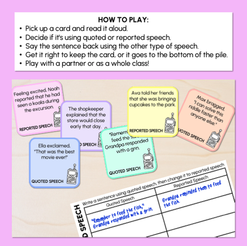 Resource preview 2 for Quoted & Reported Speech - Partner or Class Game