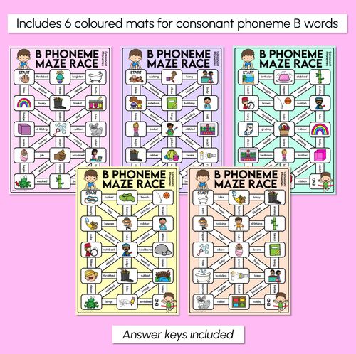 Resource preview 3 for Consonant Phoneme B Words Maze Race - Consonant B Words Mats