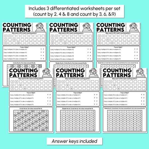 Resource preview 3 for Counting Patterns (Count by 2, 4, 8, 3, 6 & 9) - Multiples Worksheets
